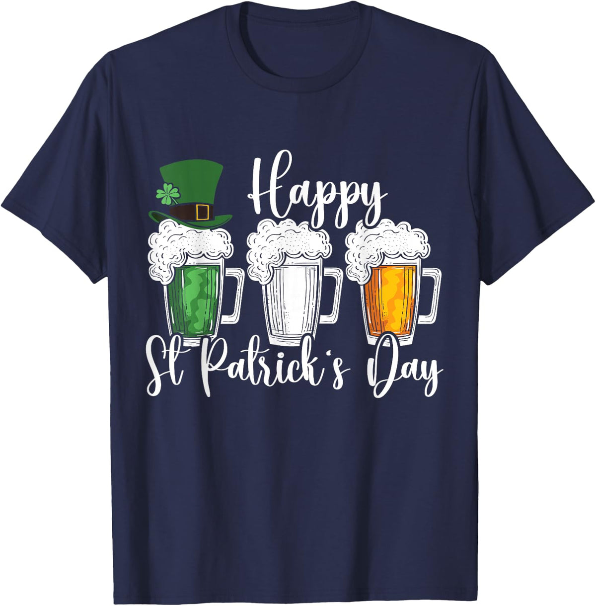 St Patrick's Day Beer Irish Flag Shamrock St. Patty's Day T-Shirt - Navy Blue