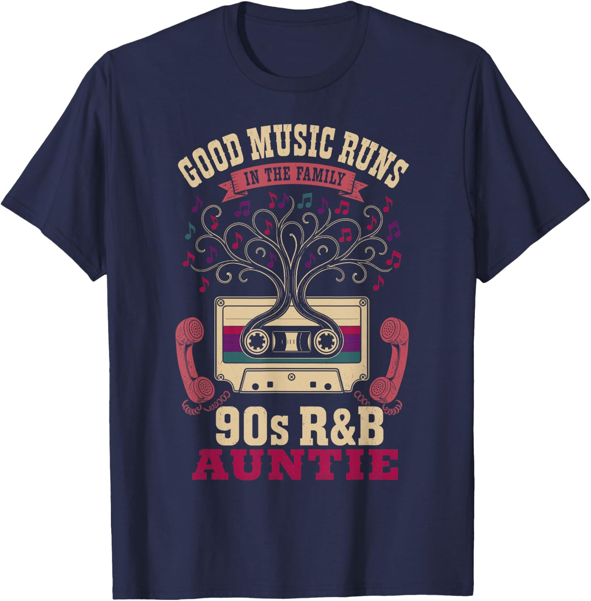 R&B Raised On 90s Cassette Retro Music Nostalgia Fans T-Shirt - Navy Blue