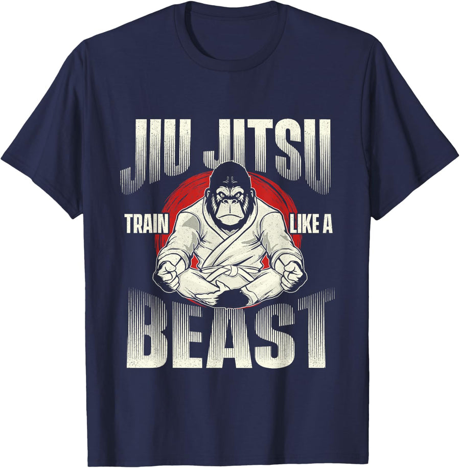 Jiu Jitsu Train Like A Beast - Gorilla Martial Arts Fighting T-Shirt - Navy Blue