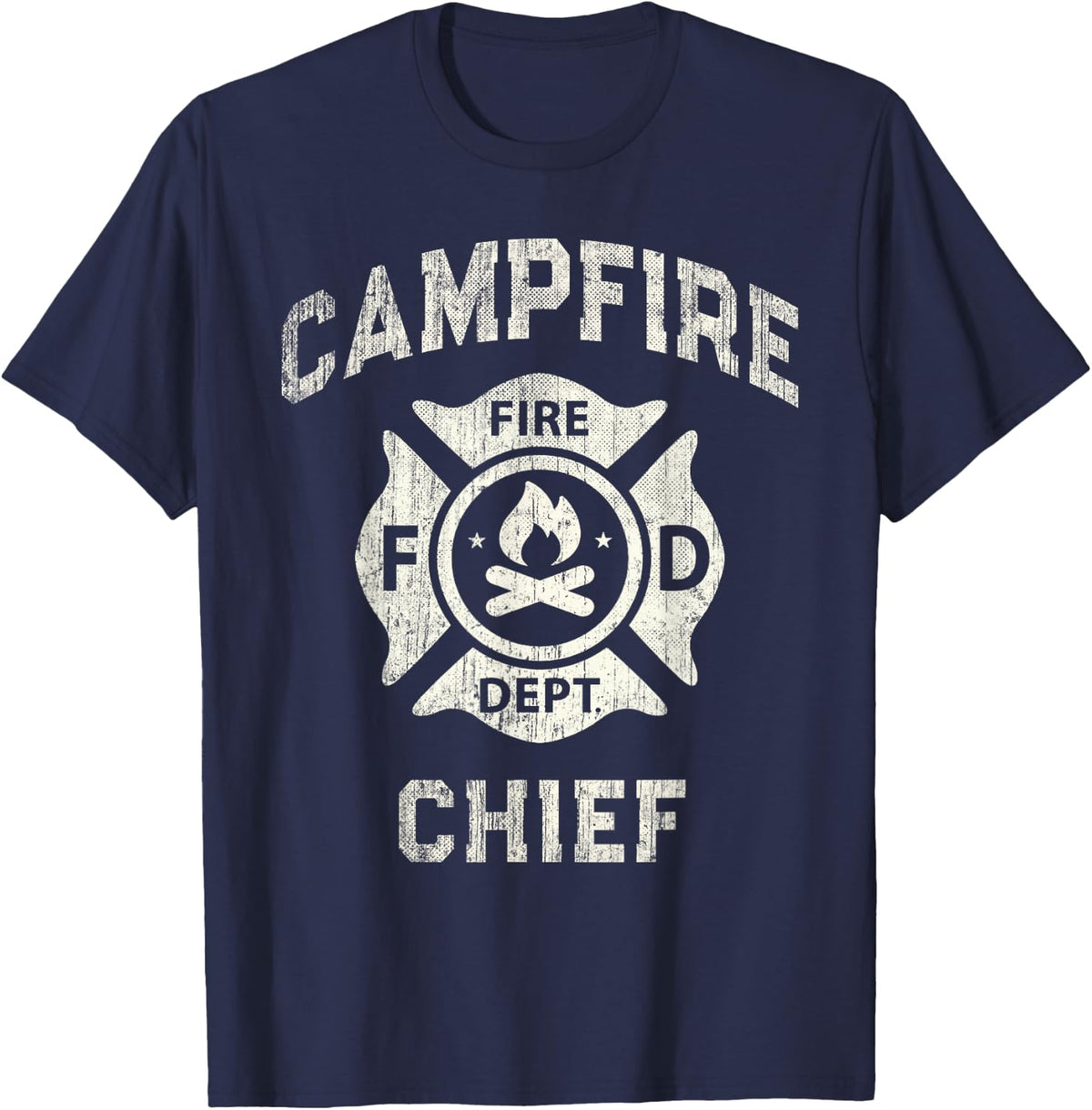 Funny CampFIRE CHIEF Hiking Dad Summer Camp Director Blue T-Shirt - Navy Blue