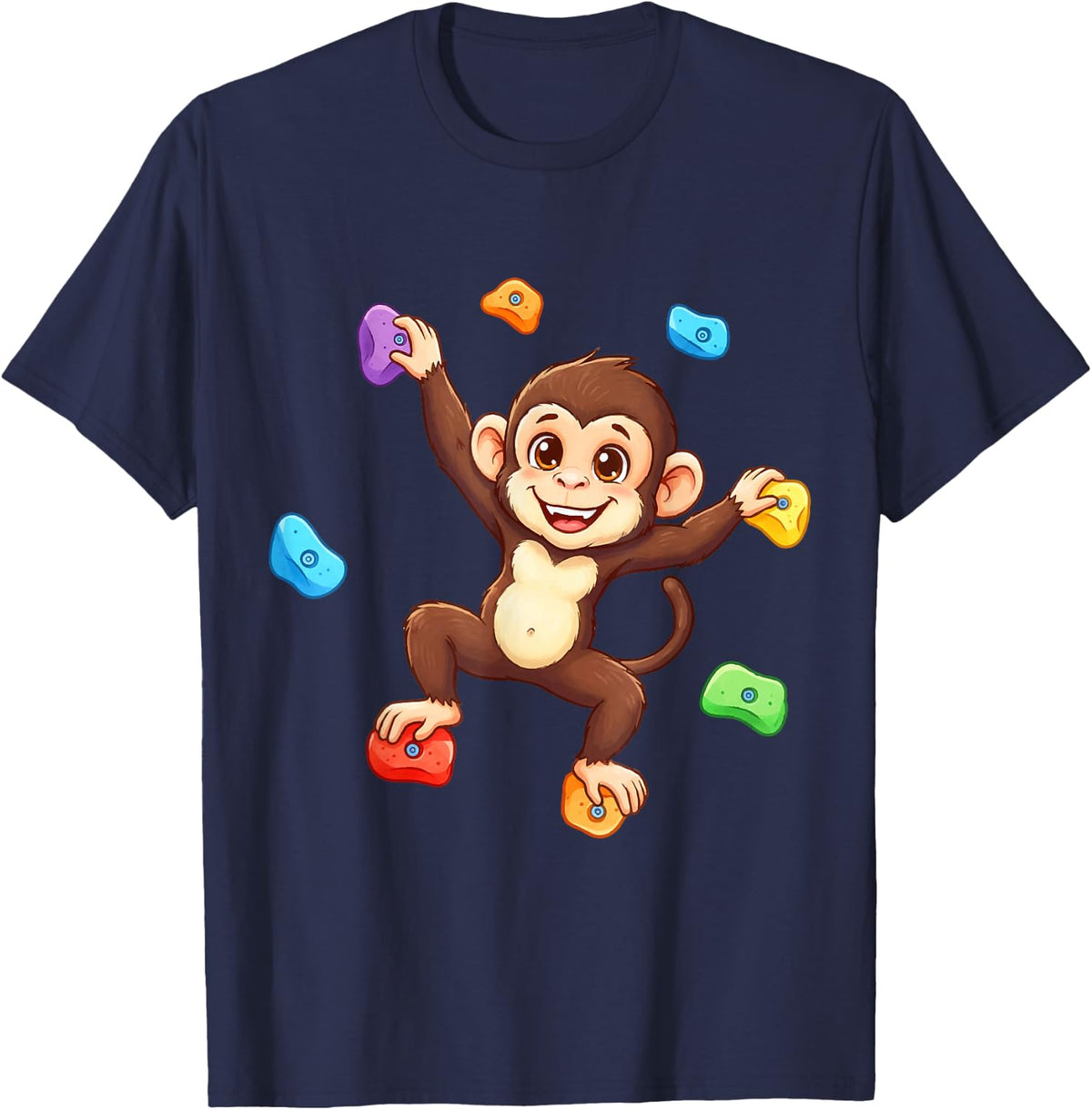 Monkey Bouldering, Indoor Wall Climbing, Mountaineering T-Shirt - Navy Blue