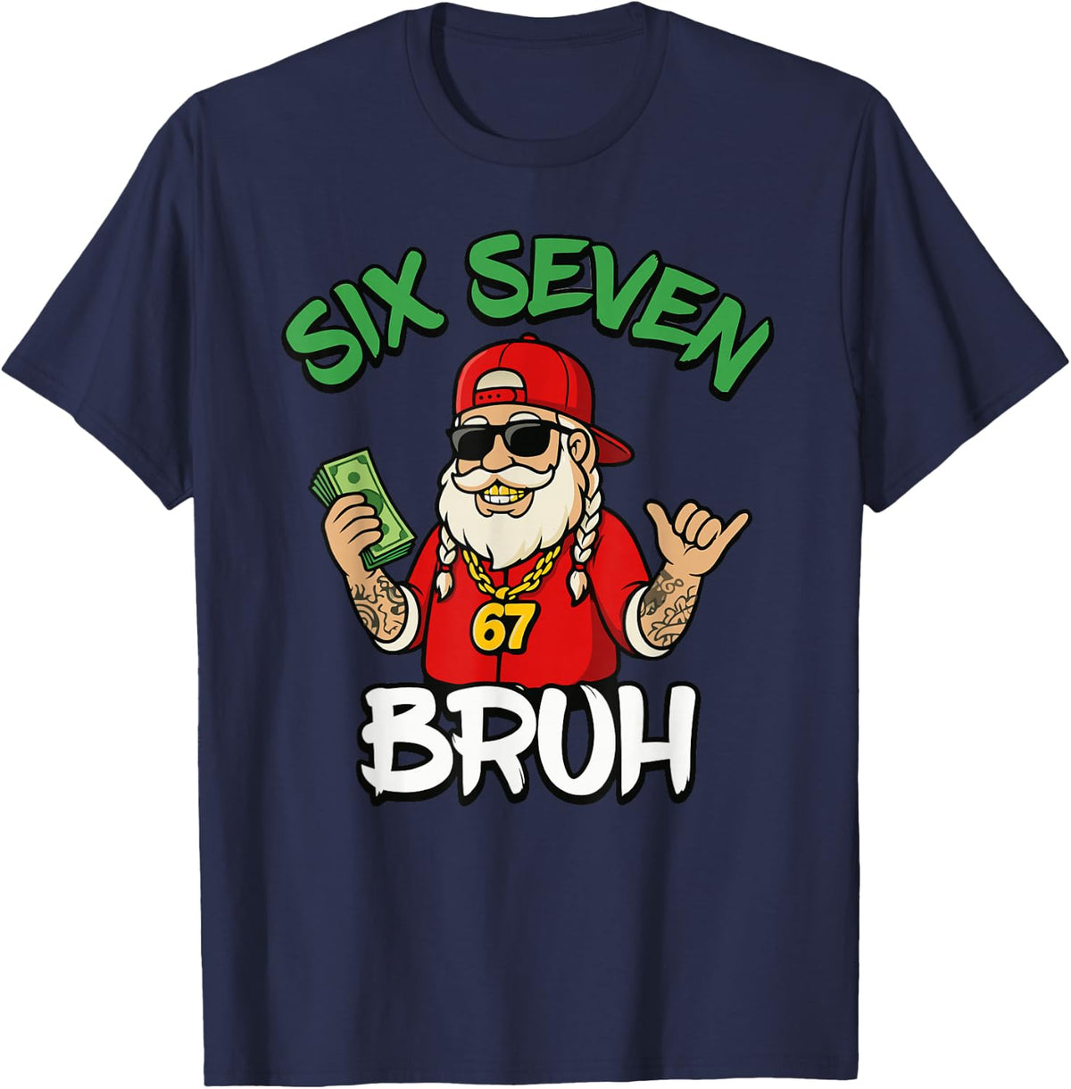 Six Seven 67 Christmas 6 7 Bruh Boys Kids 6-7 Meme Youth T-Shirt - Navy Blue