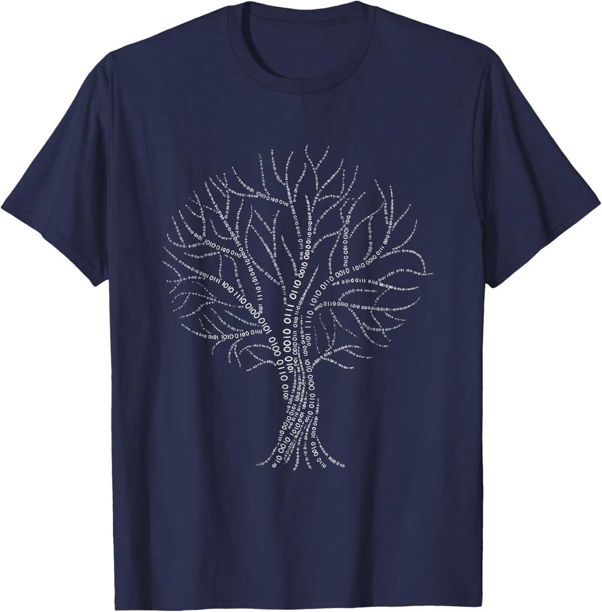 White Tree Binary Code - Computer Freak Programmer T-Shirt - Navy Blue