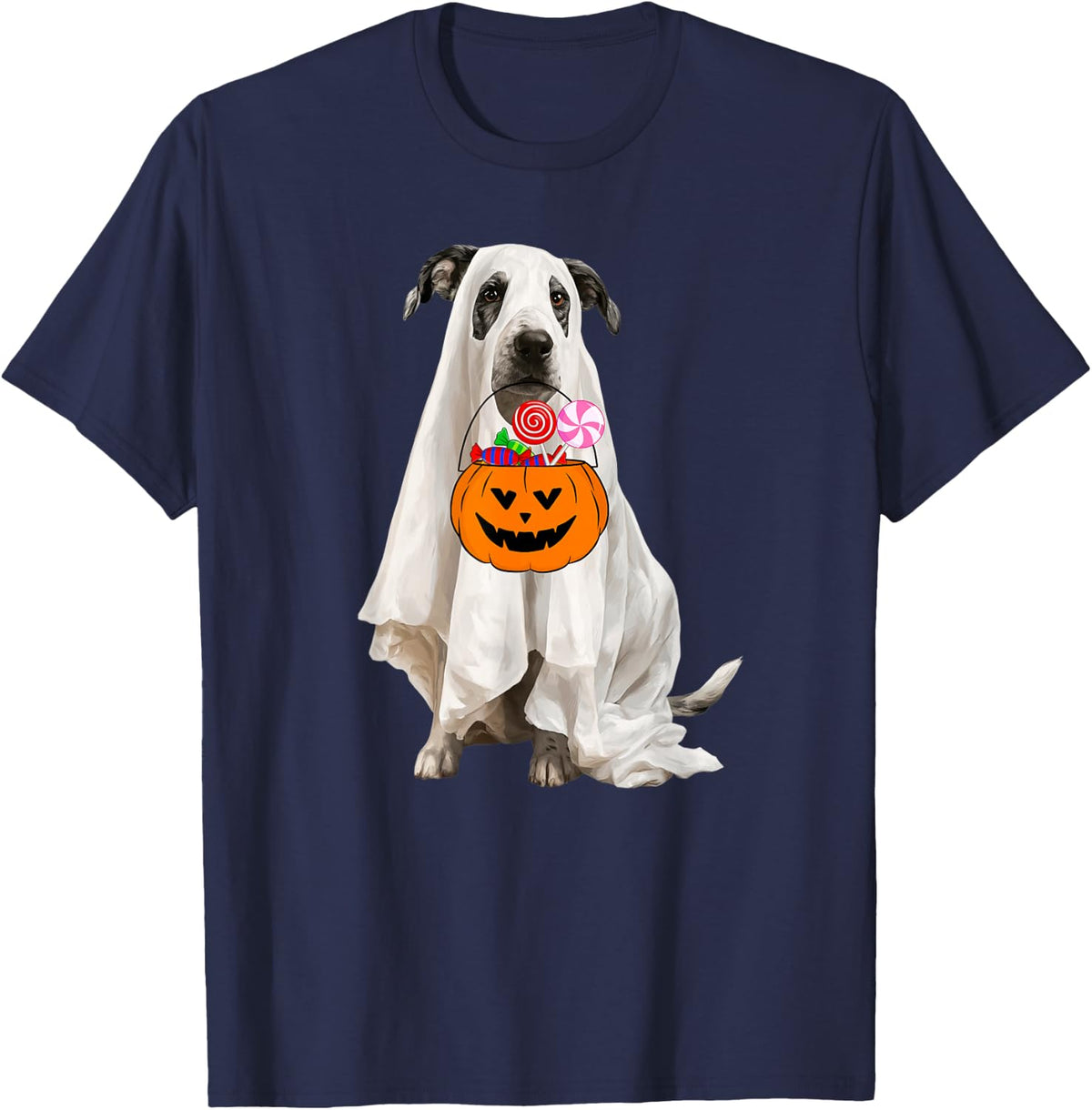 Catahoula Leopard Ghost Pumpkin Dog Owner Halloween Costume T-Shirt - Navy Blue