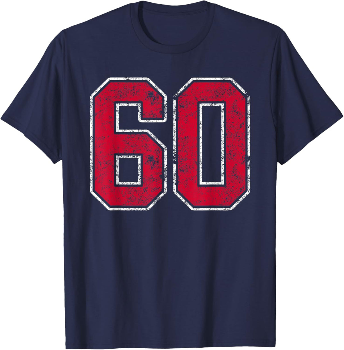 Grunge Red White Number 60 Jersey Player Uniform #60 T-Shirt - Navy Blue