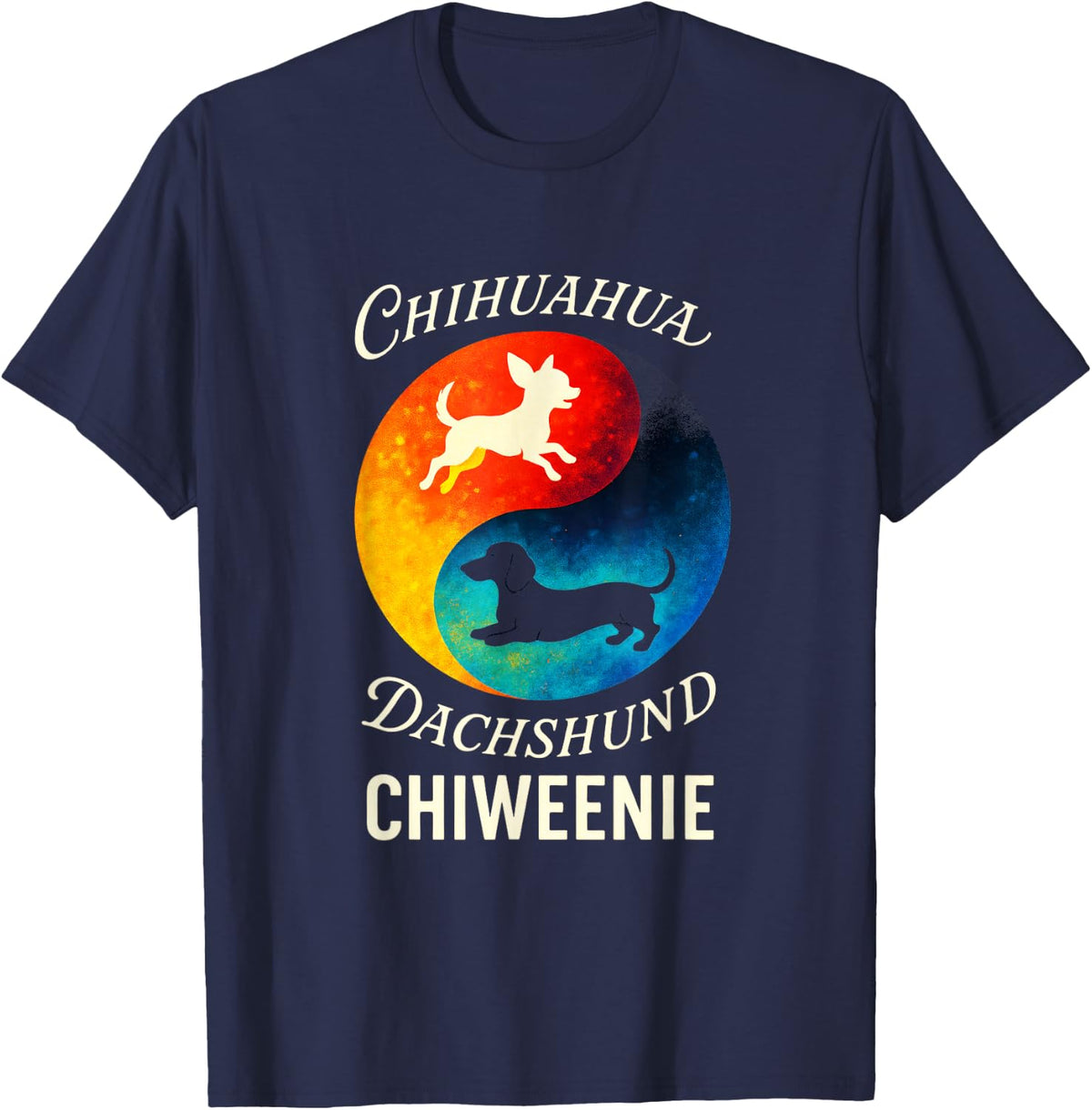 Chihuahua Dachshund Chiweenie - Yin Yang T-Shirt - Navy Blue