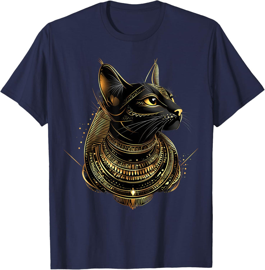 Ancient Egypt Egyptian Bastet Cat Egyptology Egypt Mythology T-Shirt - Navy Blue