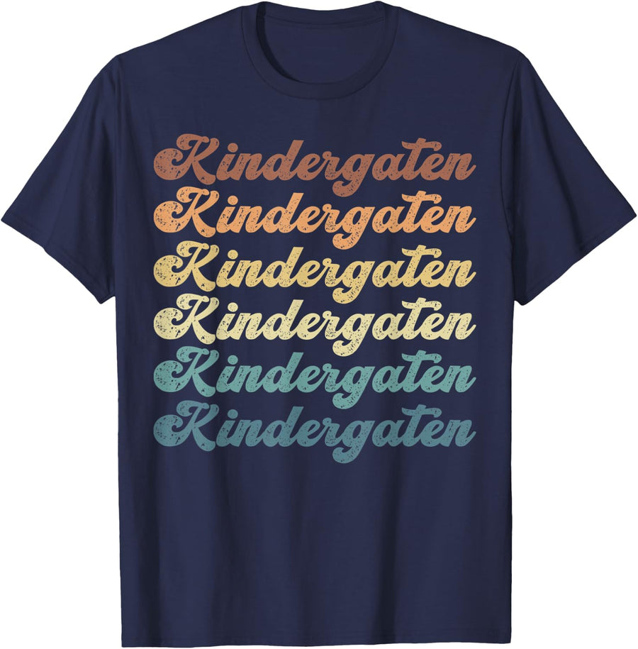 Vintage Retro Kindergarten Teacher And Preschool Kids T-Shirt - Navy Blue