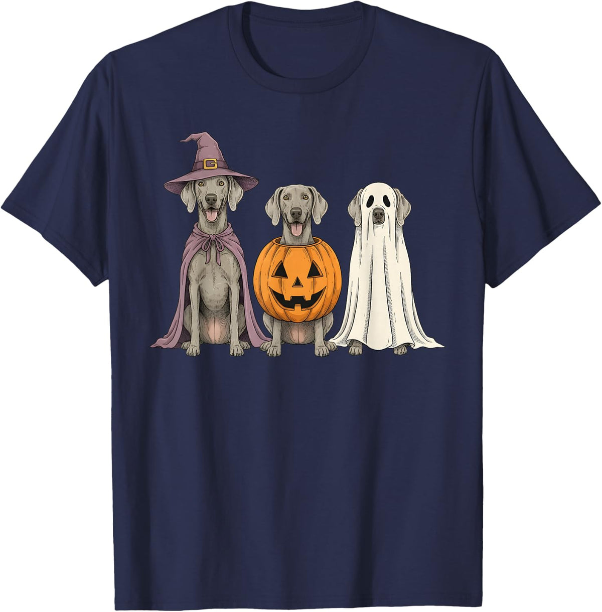 Spooky Ghost Weimaraner Pumpkin Halloween Dog Lover T-Shirt - Navy Blue