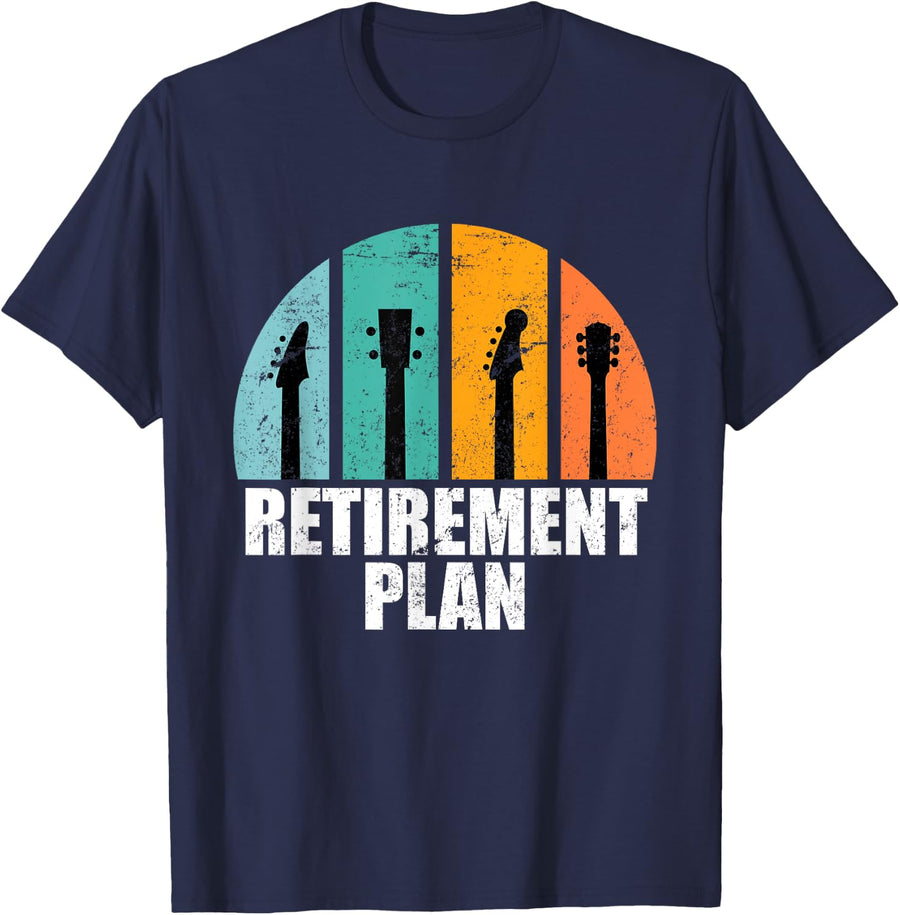 Musician pension plan electric Acoustic guitar Retirement T-Shirt - Navy Blue