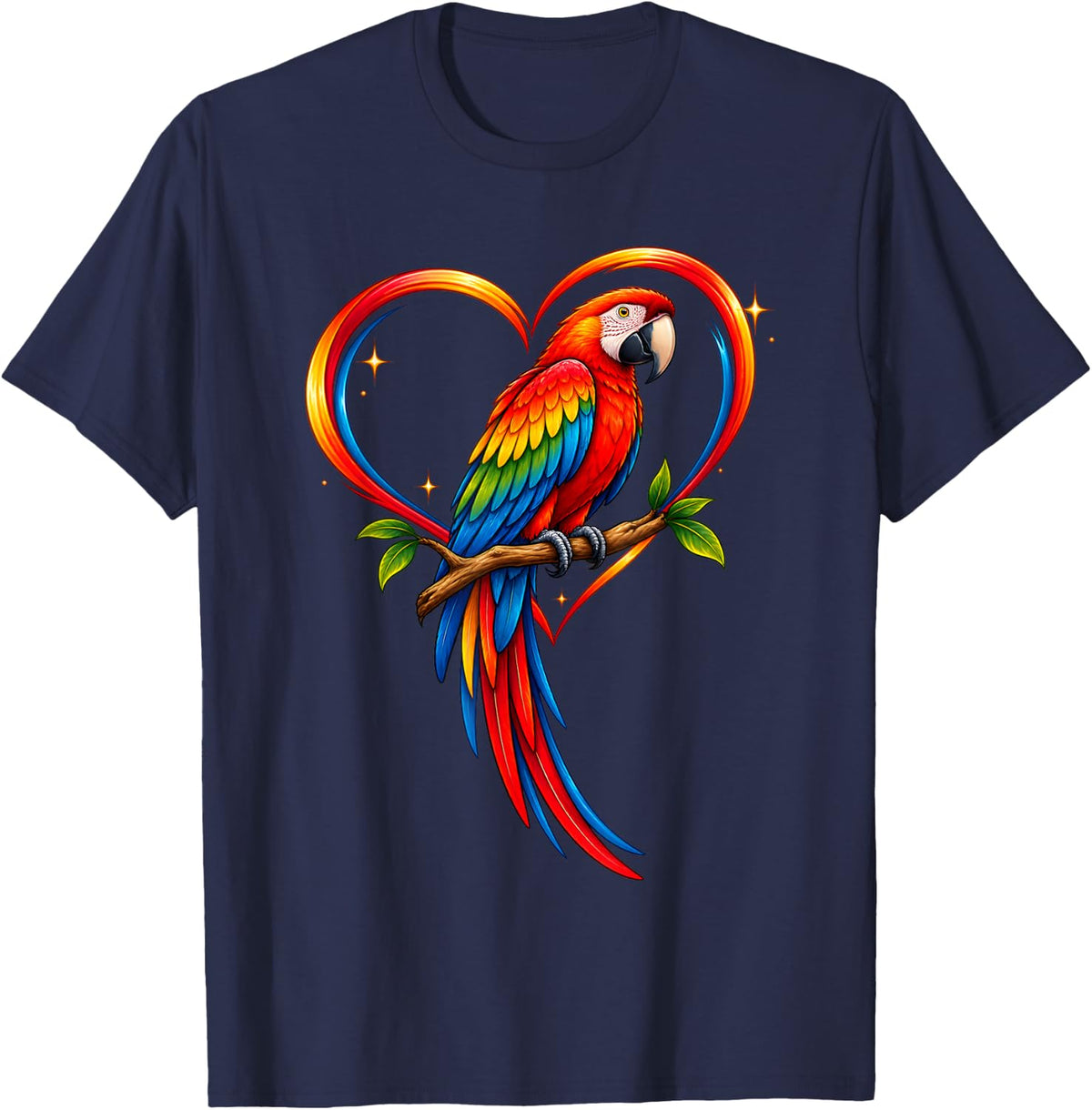 Parrot Heart Shape Colorful Macaw Tropical Bird T-Shirt - Navy Blue