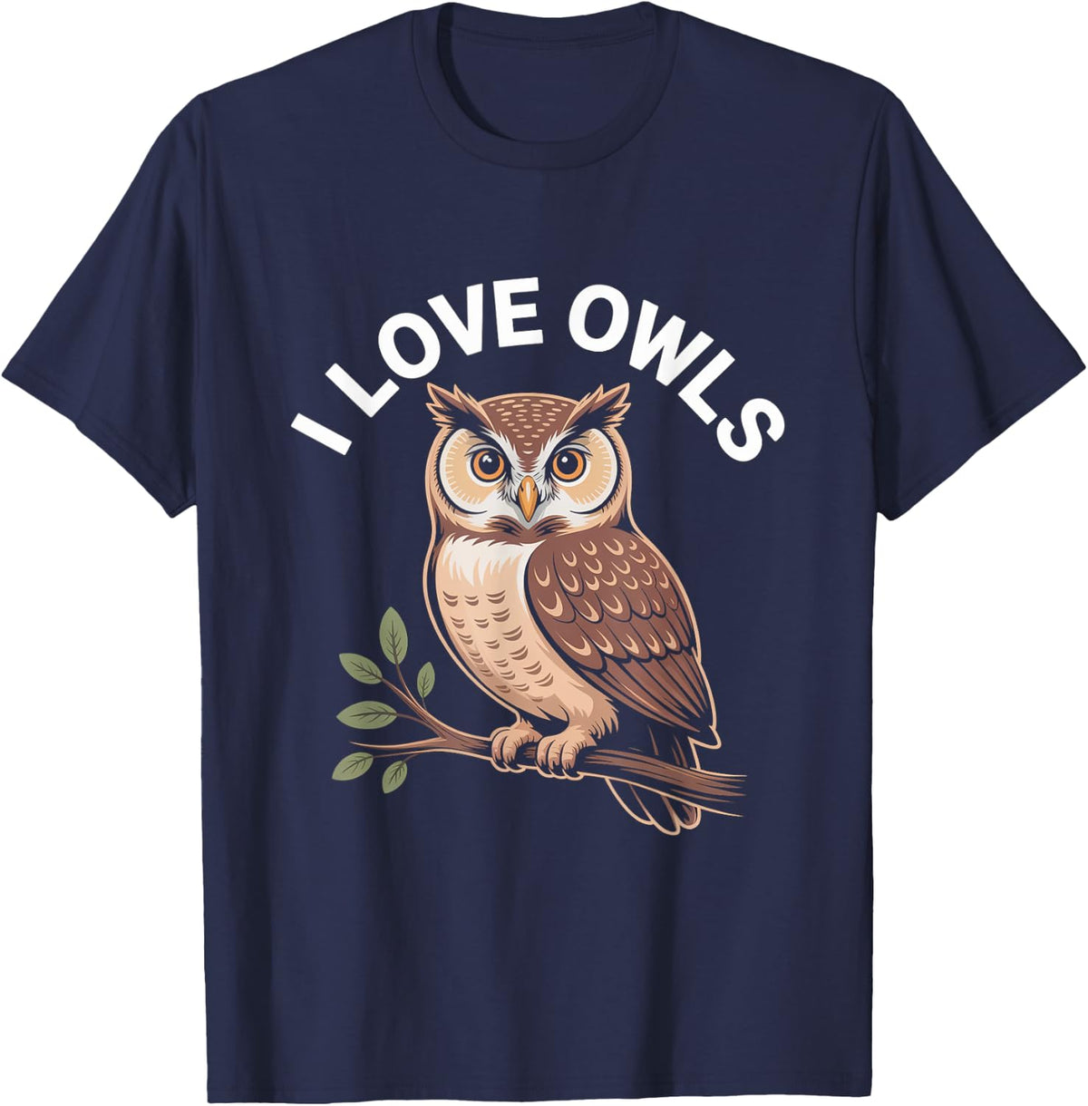 I Love Owls Charming Owl Art Lovers T-Shirt - Navy Blue