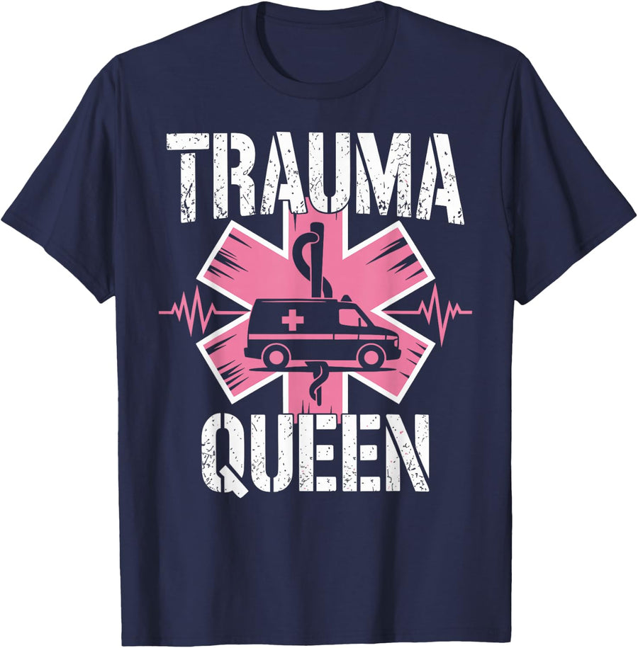 EMT Paramedic Women Trauma Queen T-Shirt - Navy Blue