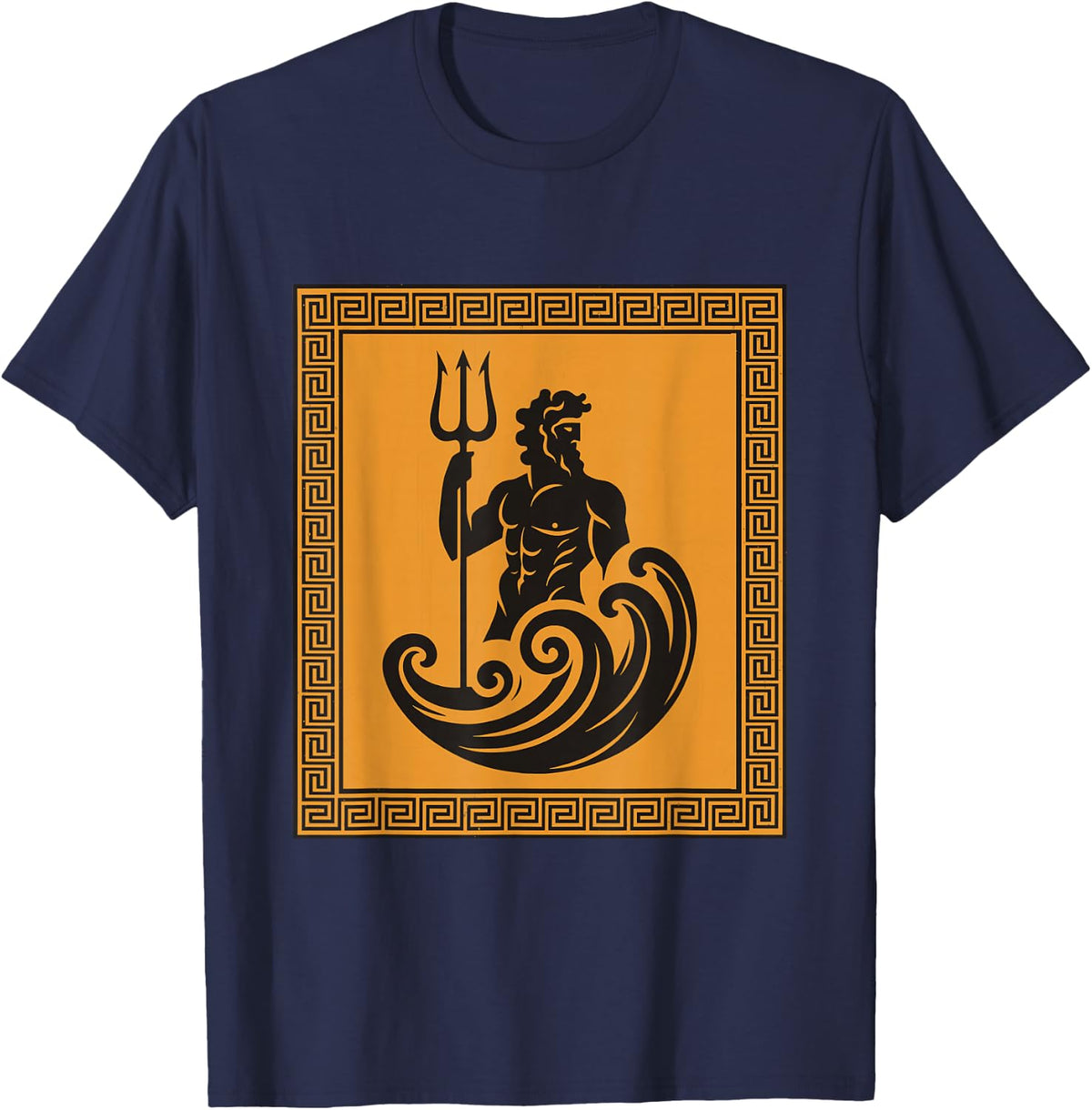Poseidon God Trident Greek Mythology Ancient Greece Art Myth T-Shirt - Navy Blue
