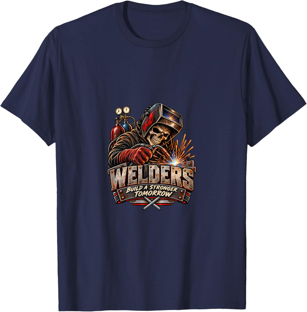 Welders Build It Strong Today Vintage T-Shirt - Navy Blue