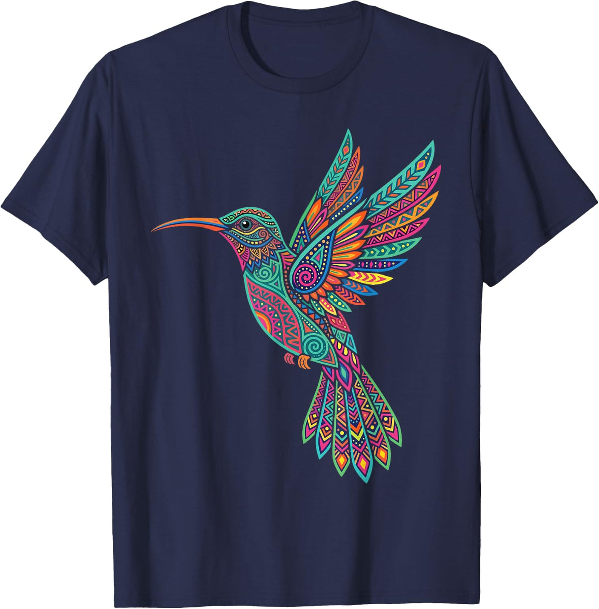 Alebrije Hummingbird Mexican Folk Art Tees T Shirts Mexico Culture - Navy Blue