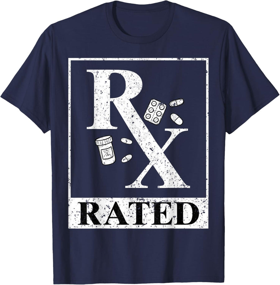 RX Rated - Certified Pharmacist Pharmacy Technician Gifts T-Shirt - Navy Blue
