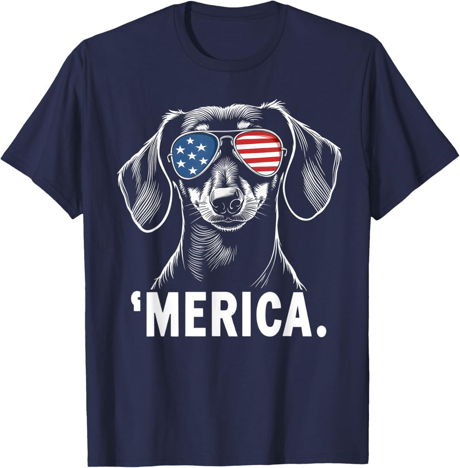 American Flag Merica dachshund dog 4th Of July kids women T-Shirt - Navy Blue