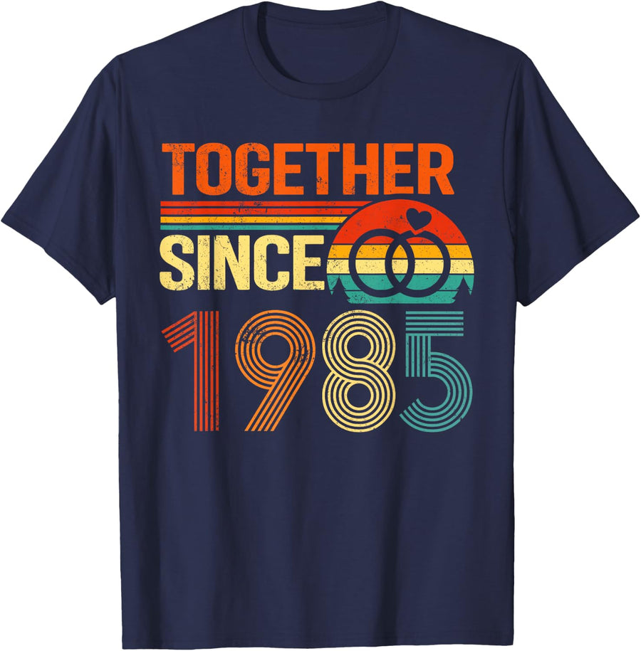 Together Since 1985 Retro Vintage 41st Wedding Anniversary T-Shirt - Navy Blue