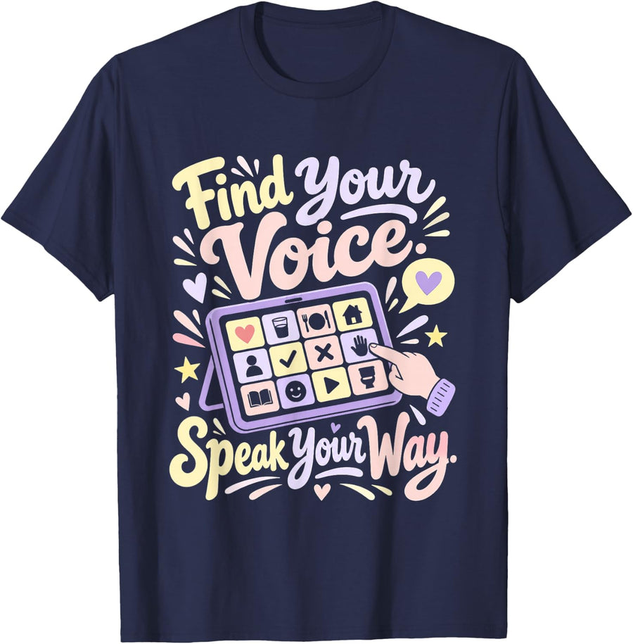 AAC Communication Board for Neurodiversity Awareness T-Shirt - Navy Blue