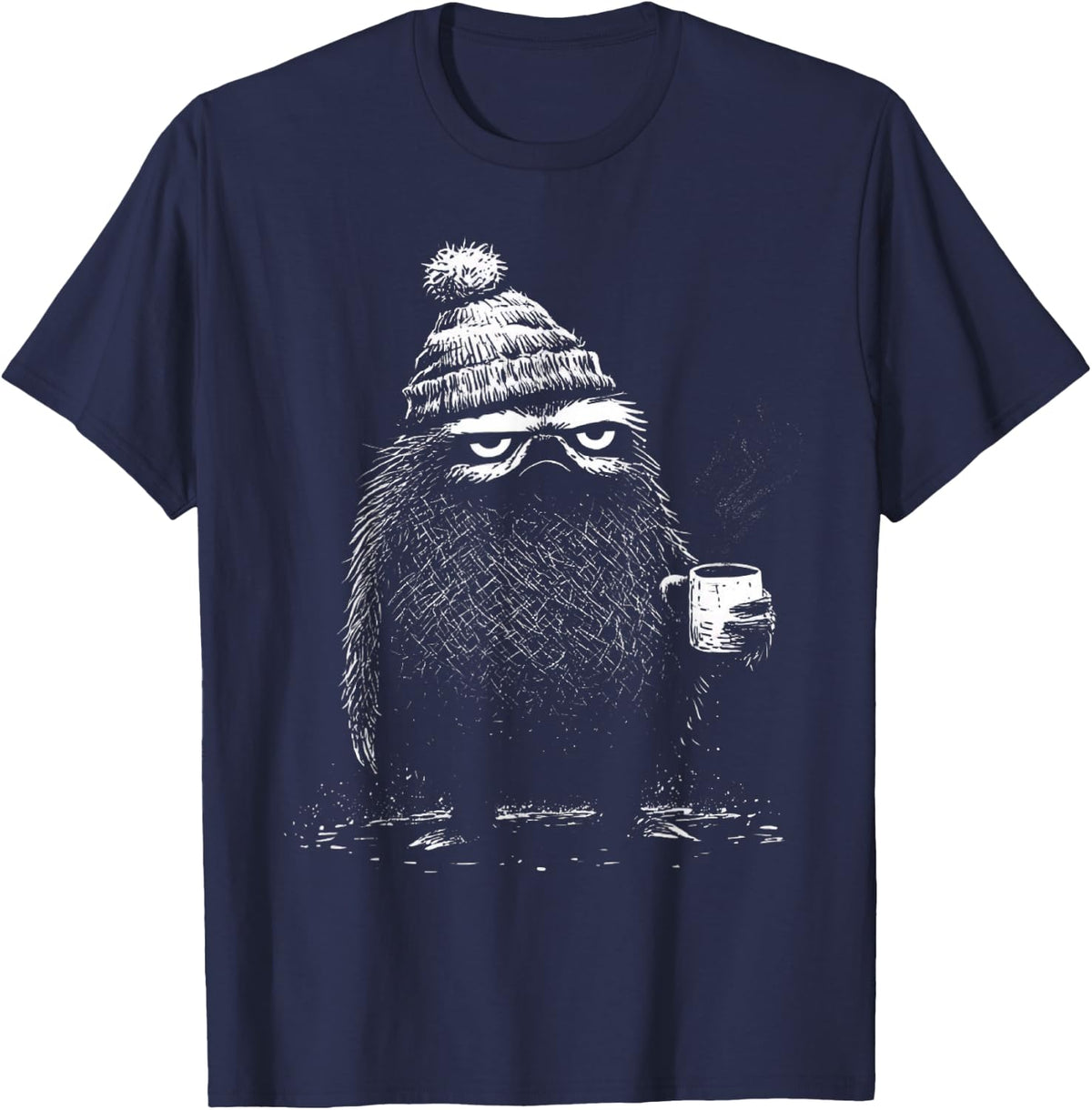 Grumpy Sloth Drinking Coffee Lover Funny Lazy Sloth T-Shirt - Navy Blue