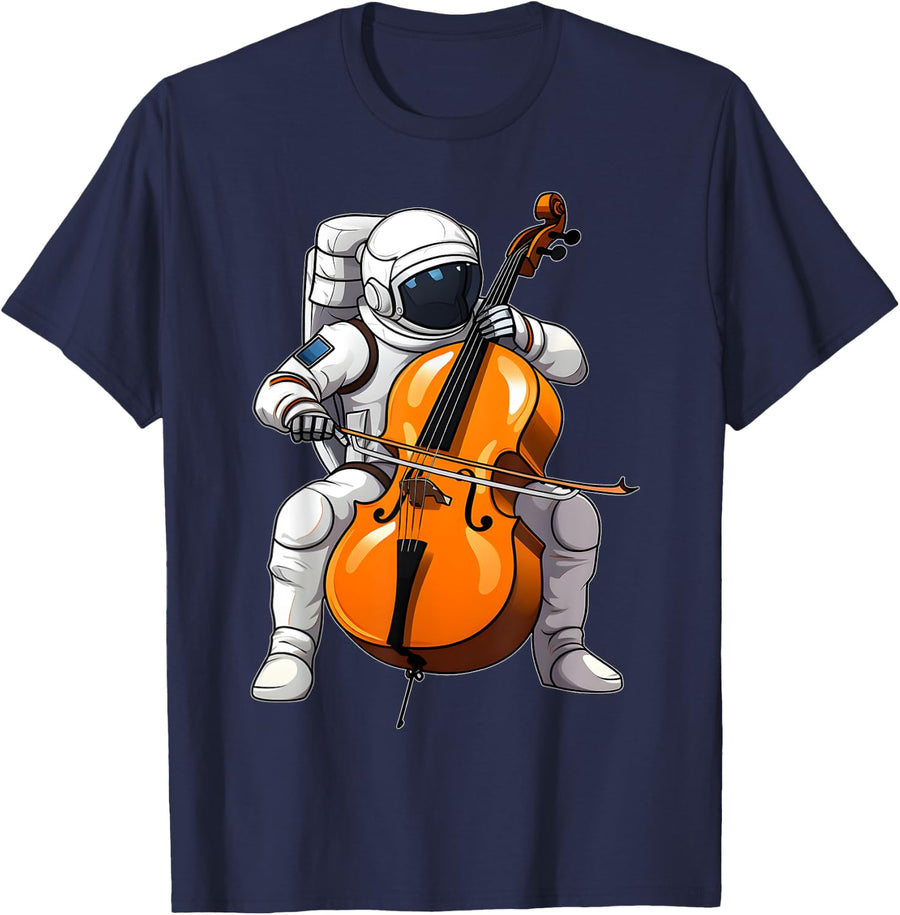 Cool Cello Art Cellist Music Cello Player Astronaut Design T-Shirt - Navy Blue