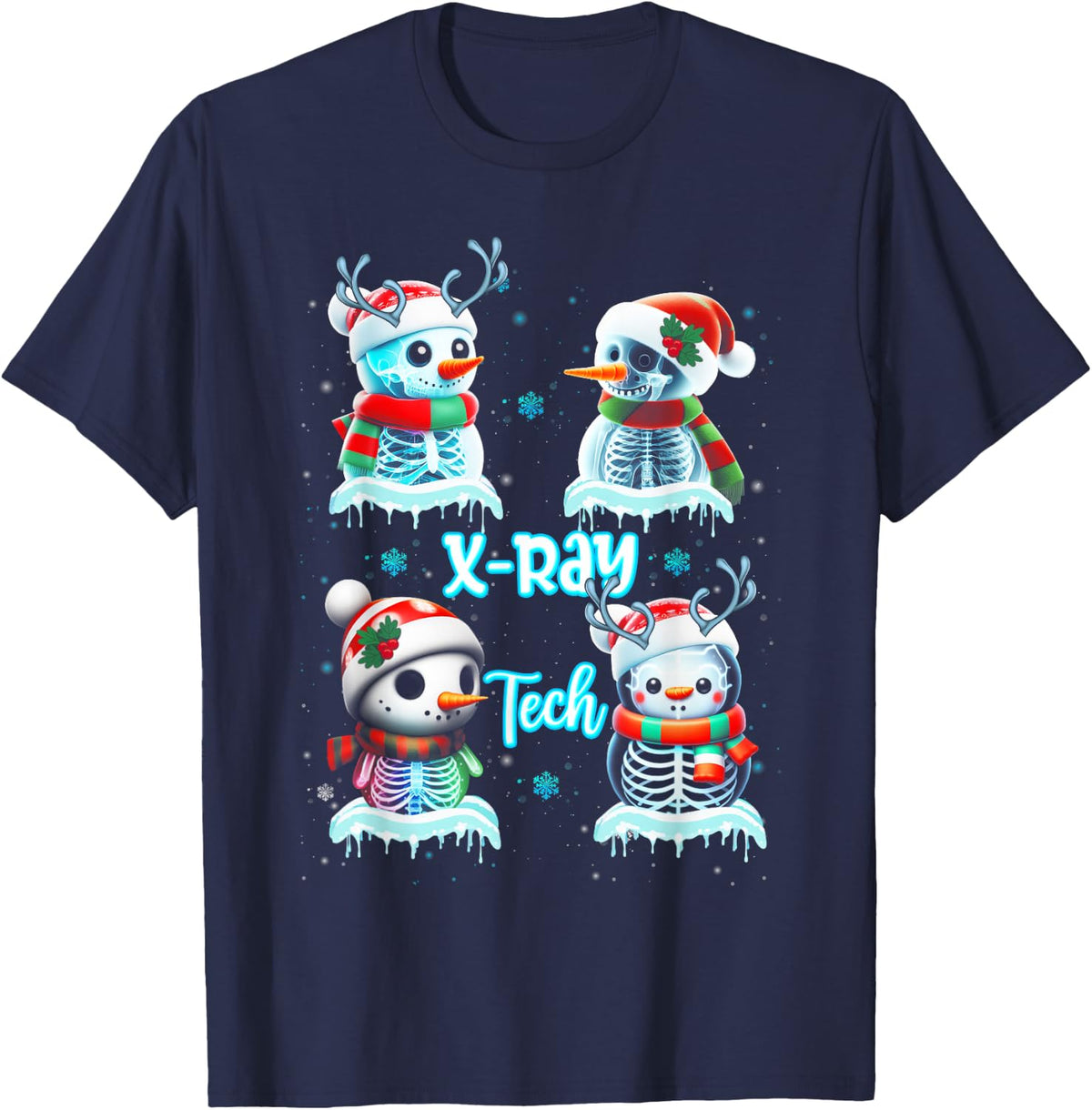 Radiology Technician X Ray Tech Funny Christmas Cute Snowman T-Shirt - Navy Blue