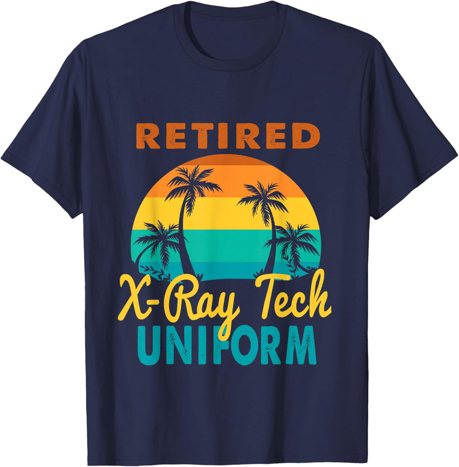 Retired X-Ray Tech Uniform Tropical Island Retirement T-Shirt - Navy Blue