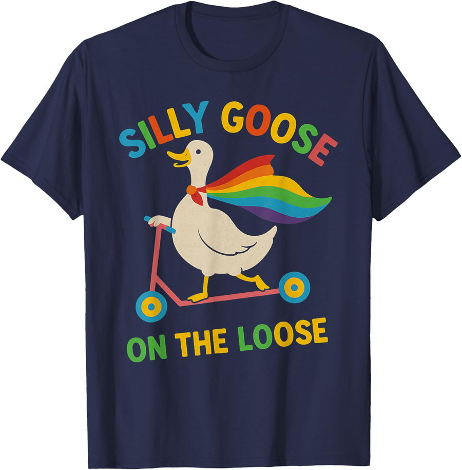 Silly Goose on The Loose Funny Meme for Pride Month LGBTQ T-Shirt - Navy Blue