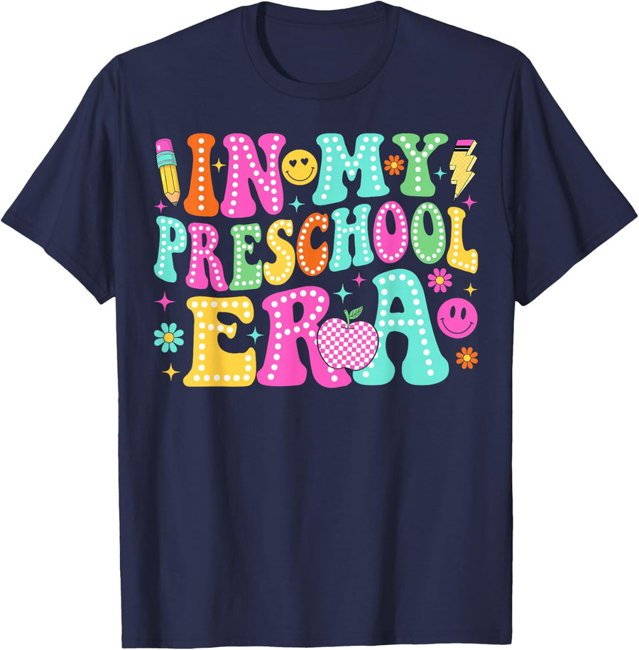 Groovy in My Preschool Era Back to School Teacher T-Shirt - Navy Blue