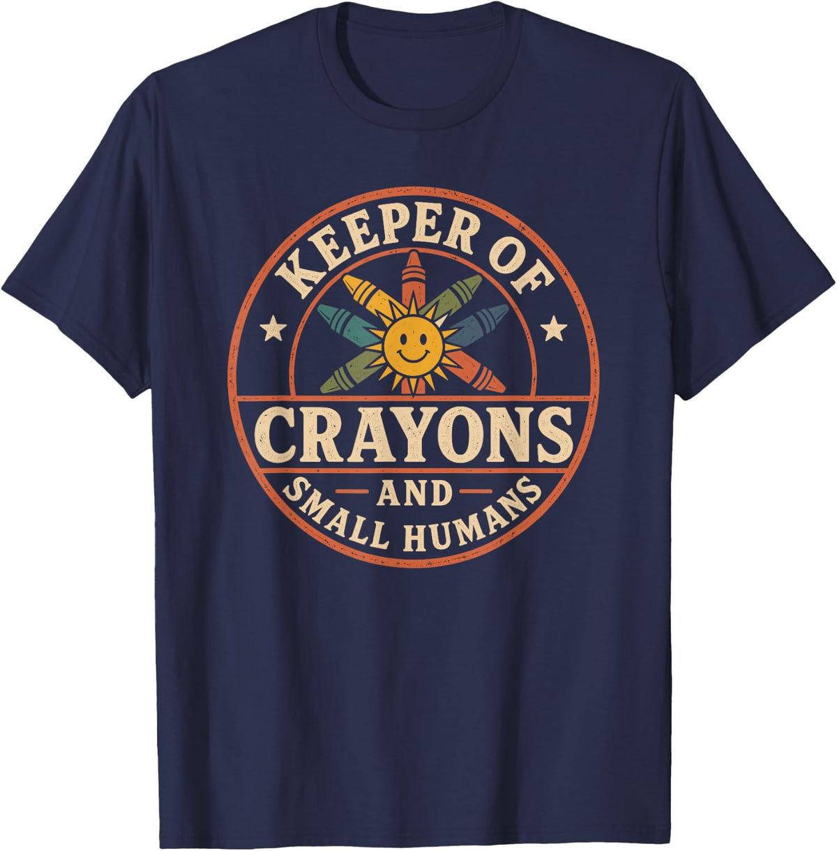Keeper of Crayons and Small Humans Preschool Teacher T-Shirt - Navy Blue