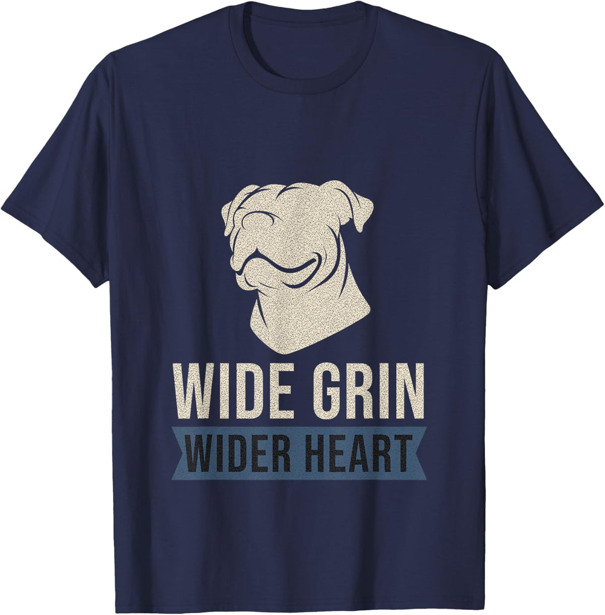 Staffordshire Bull Terrier - Wide Grin Wider Heart T-Shirt - Navy Blue