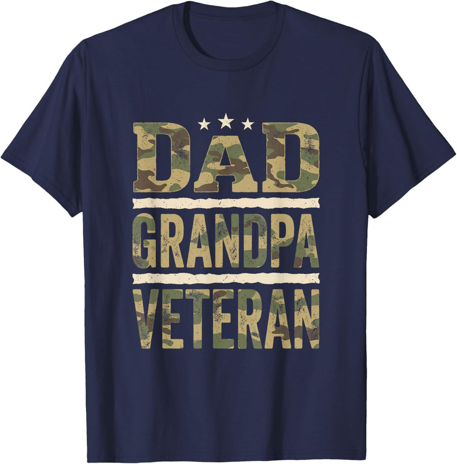 Dad Grandpa Veteran Camo Military Family Father Pride T-Shirt - Navy Blue