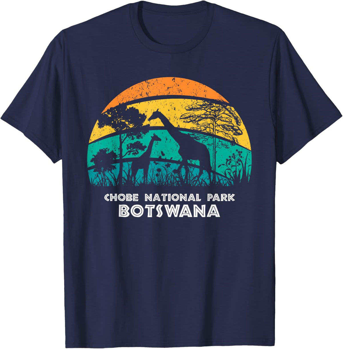 Vintage Retro Chobe National Park, Botswana Africa Safari Gi T-Shirt - Navy Blue