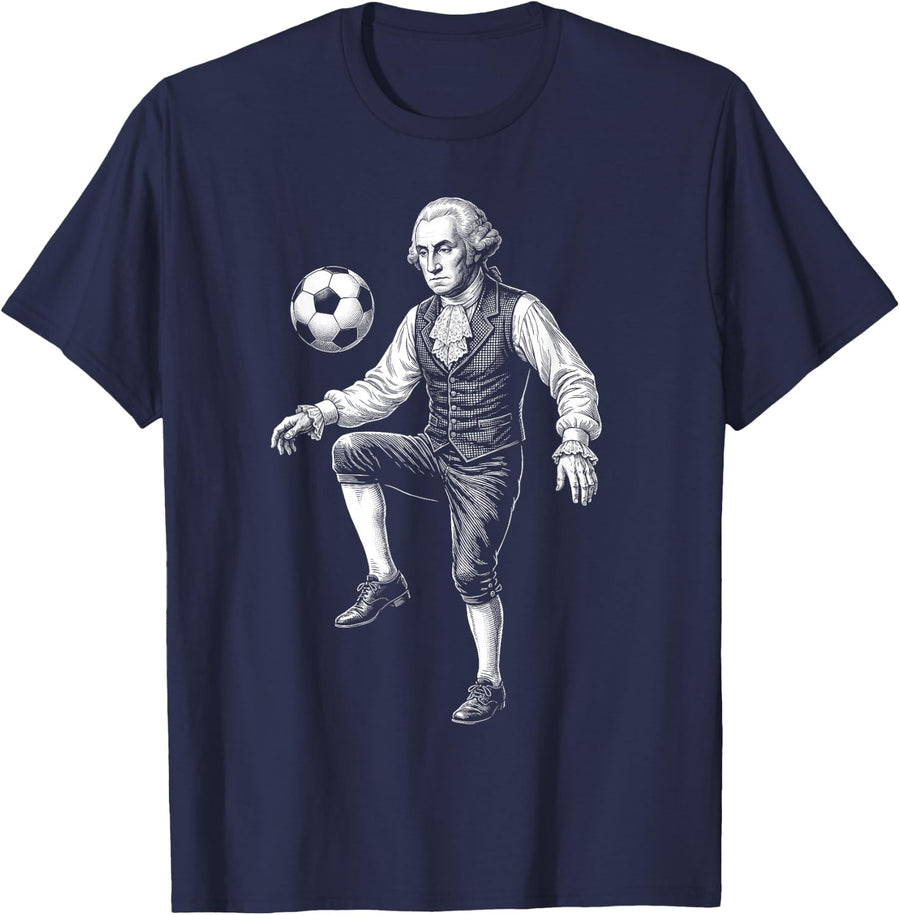 George Washington President Playing Soccer Retro Vintage T-Shirt - Navy Blue