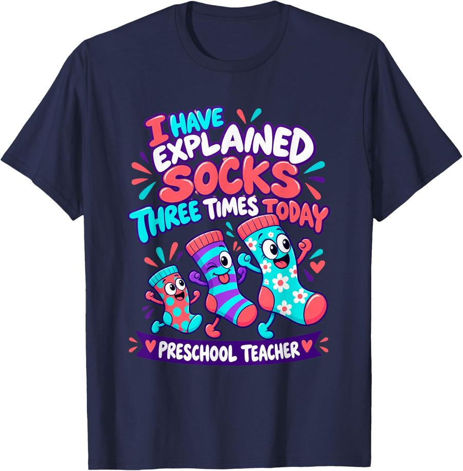 Dancing Socks Preschool Teacher Humor T-Shirt - Navy Blue