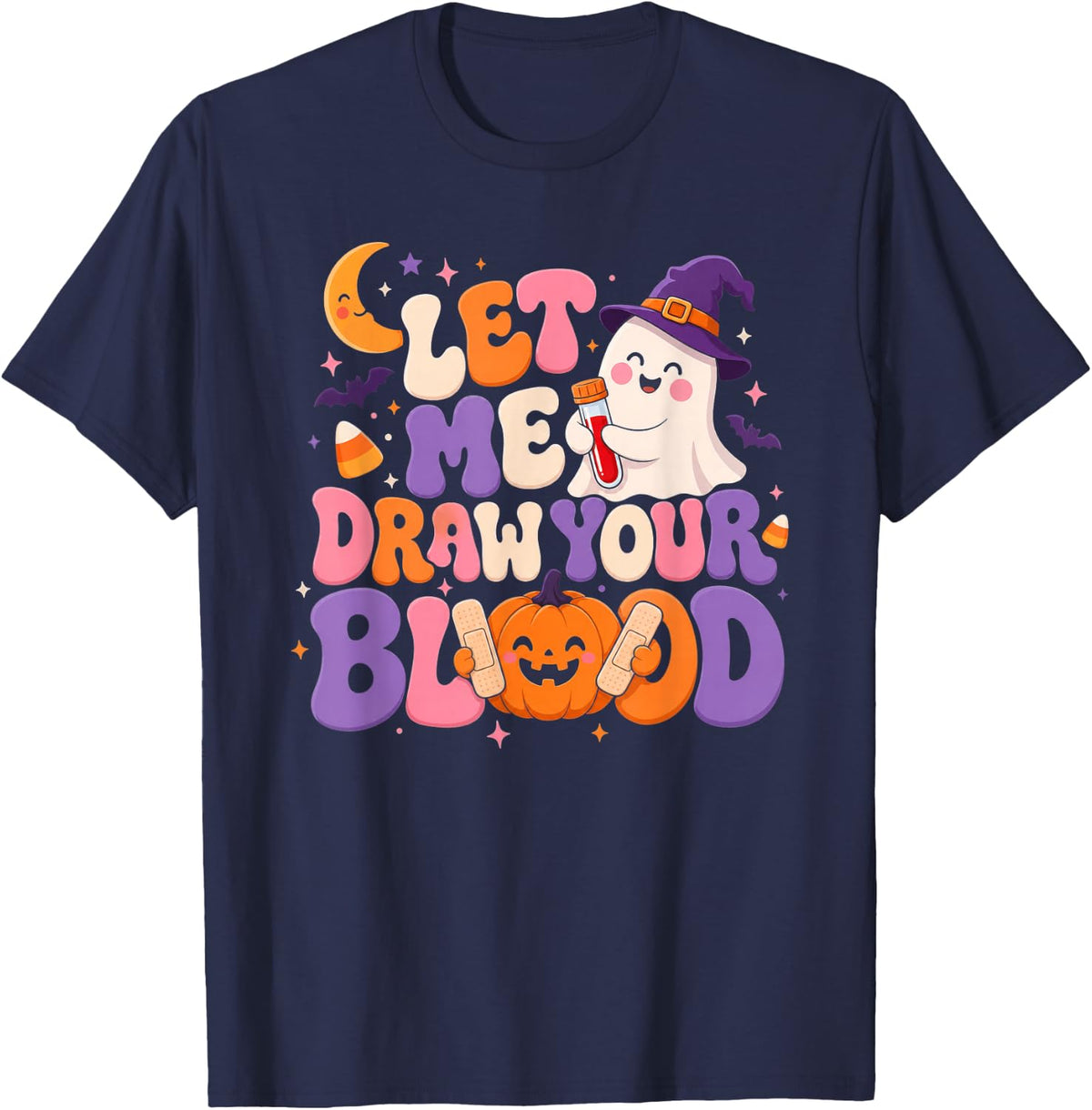 Let Me Draw Your Blood Halloween Phlebotomist T-Shirt - Navy Blue
