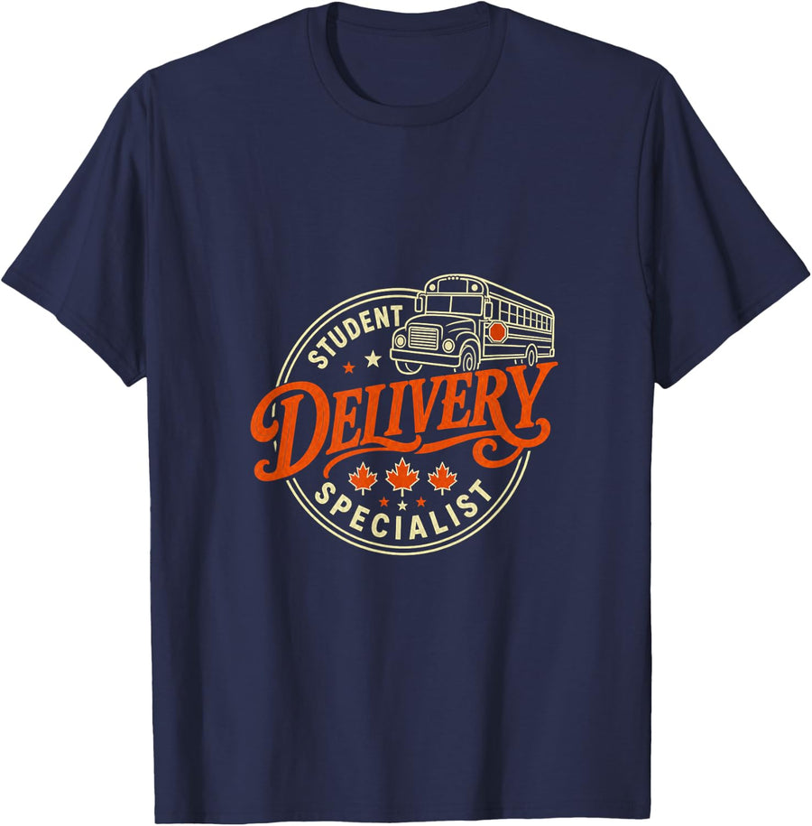 Student Delivery Specialist Funny School Bus Driver Fall T-Shirt - Navy Blue