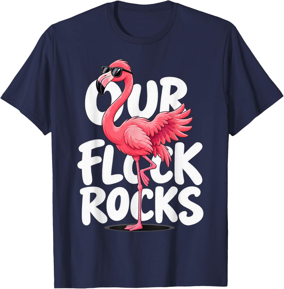 Cool Flamingo in Sunglasses Tropical Bird Lover T-Shirt - Navy Blue