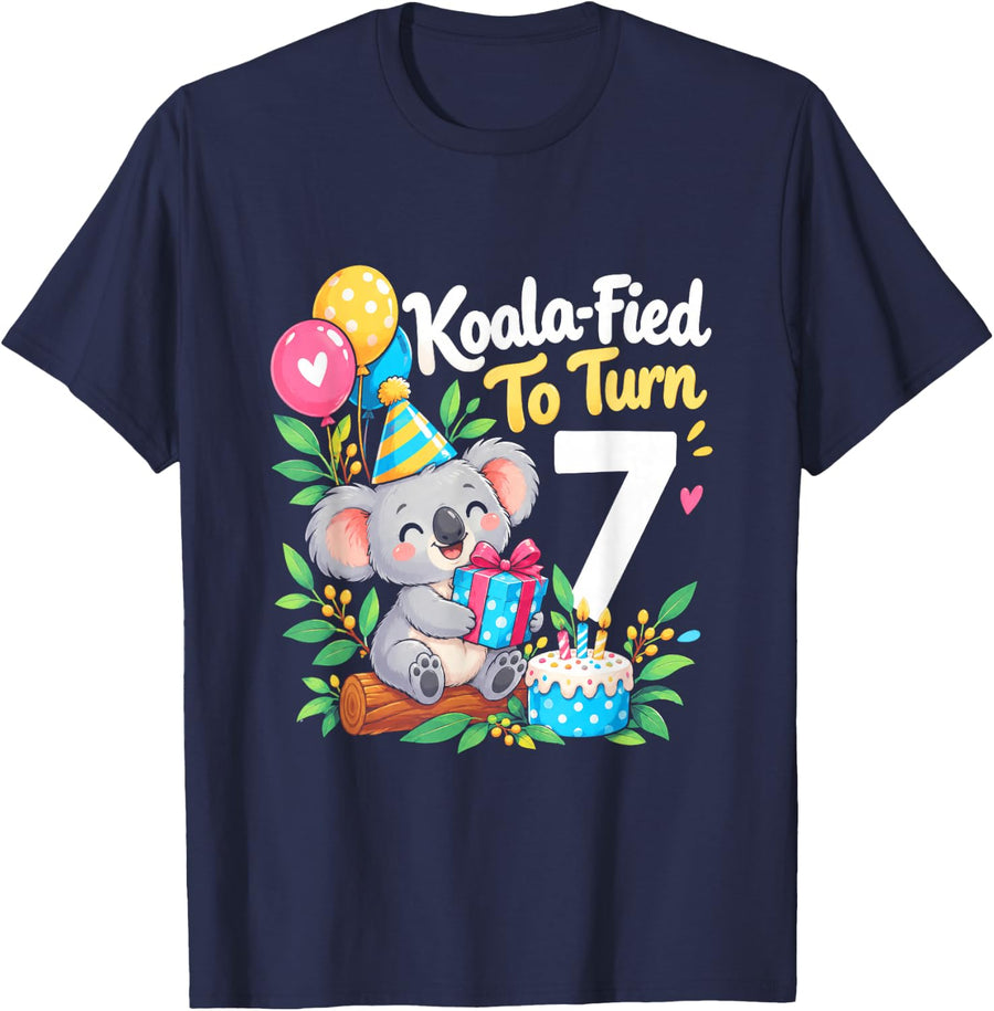 Koala-Fied to Turn 7 Year Old Birthday Koala Animal T-Shirt - Navy Blue