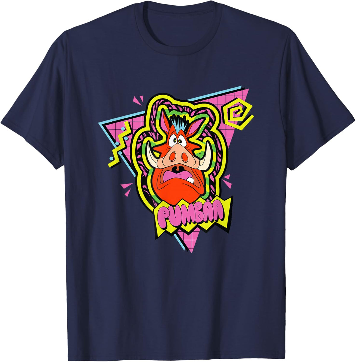 Disney The Lion King Scared Pumba 90's Retro Chest Logo T-Shirt - Navy Blue