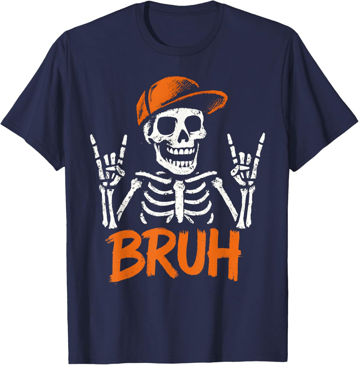 Bruh Punk Rock Skeleton Cool Rocker Halloween Men Boys Kids T-Shirt - Navy Blue