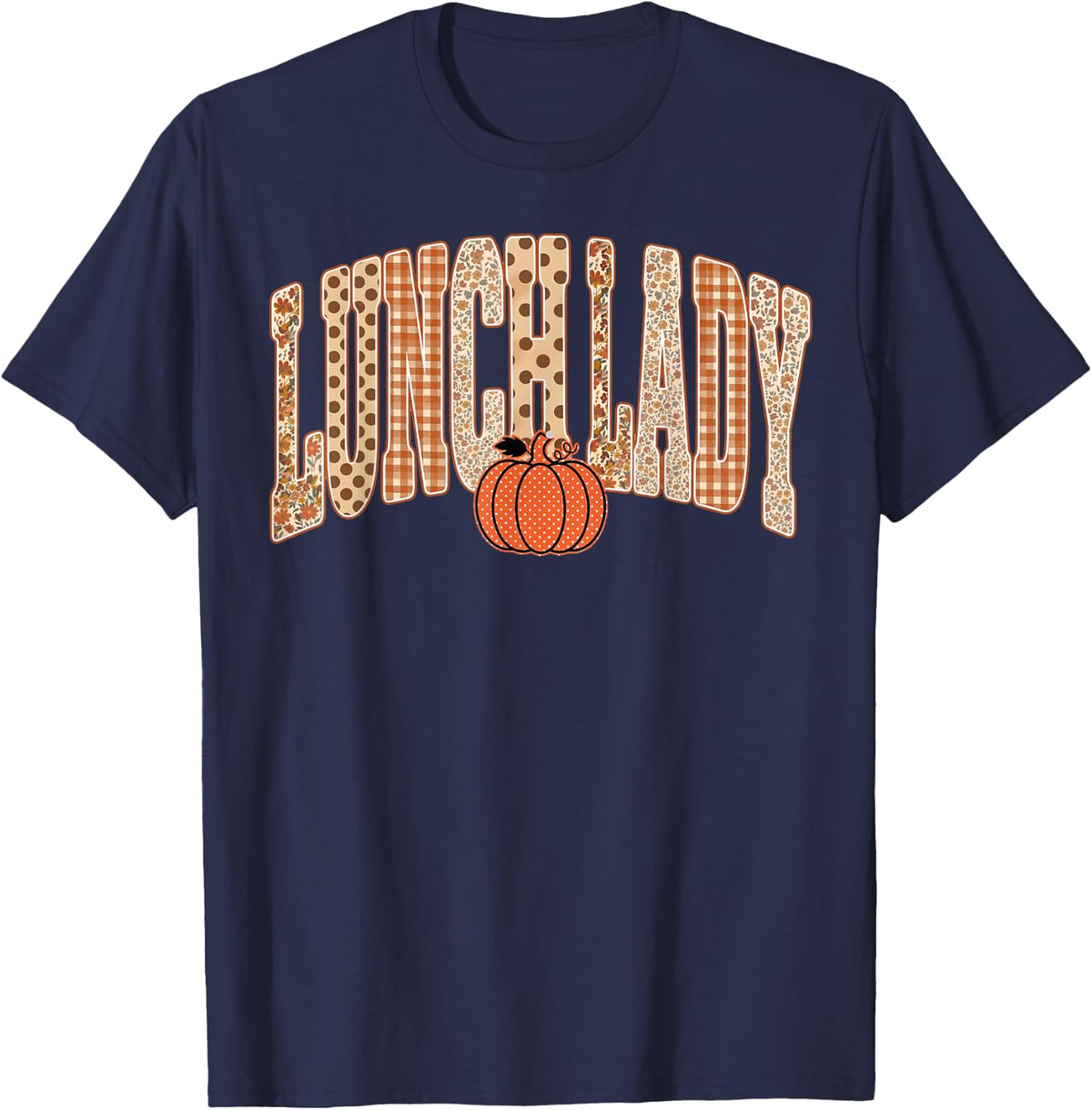 Lunch Lady Pumpkin School Fall Thanksgiving Autumn Season T-Shirt - Navy Blue
