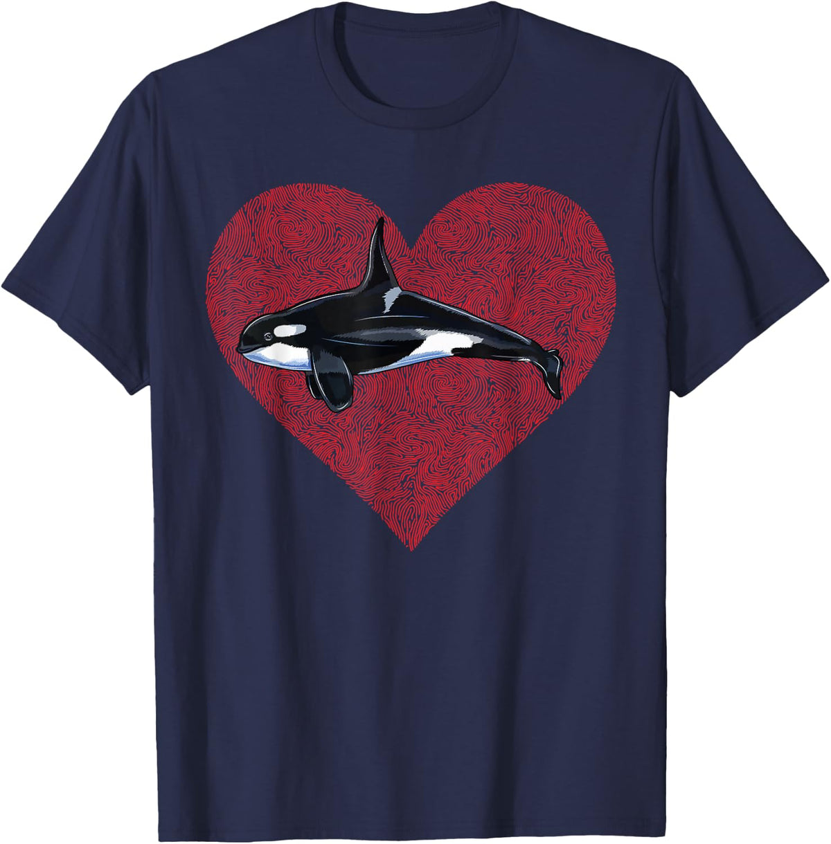 Orca Killer Whale Valentines Day Love Fingerprint T-Shirt - Navy Blue