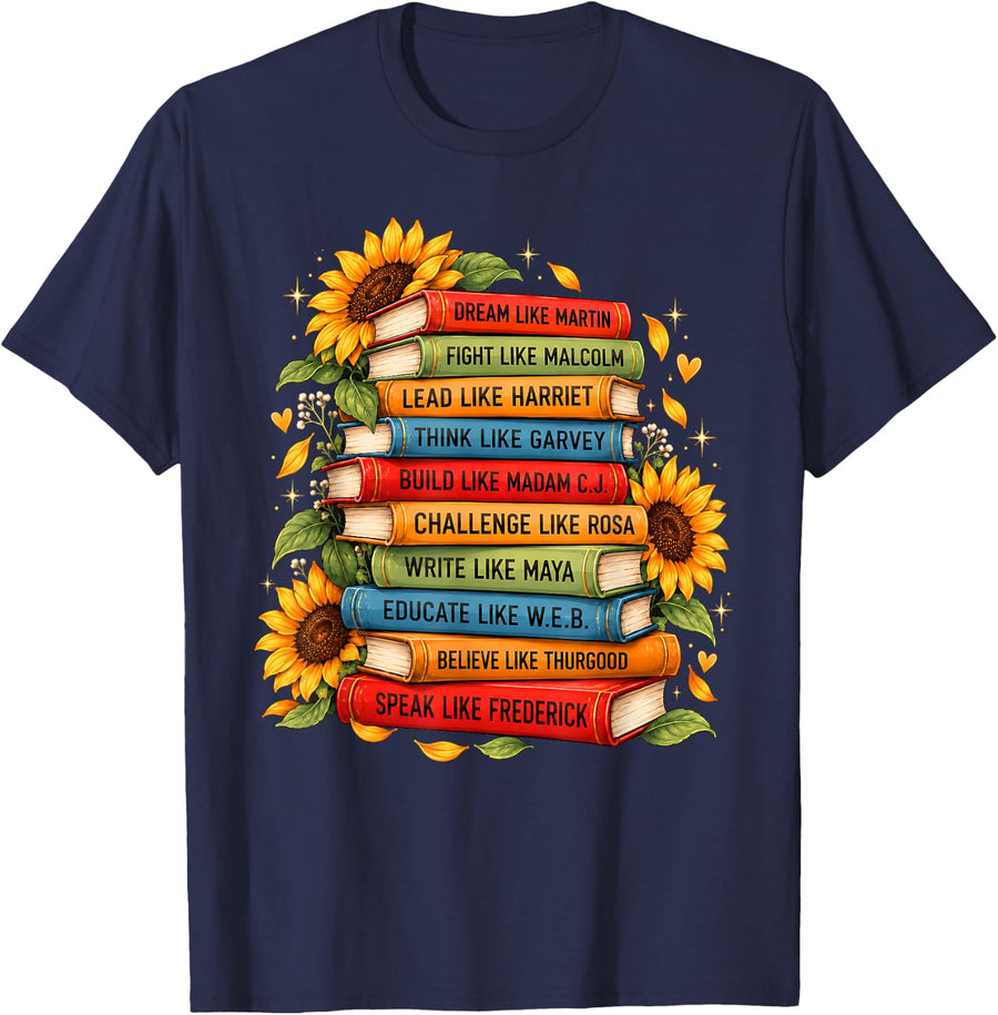 Black History Leaders Books Honoring The Past Future T-Shirt - Navy Blue