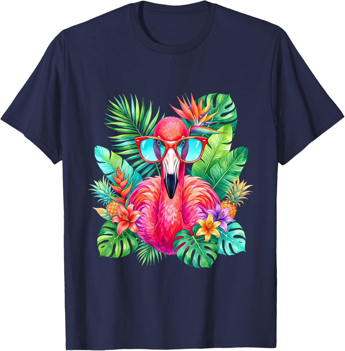 Tropical Flamingo Sunglasses for Pink Bird Lovers T-Shirt - Navy Blue
