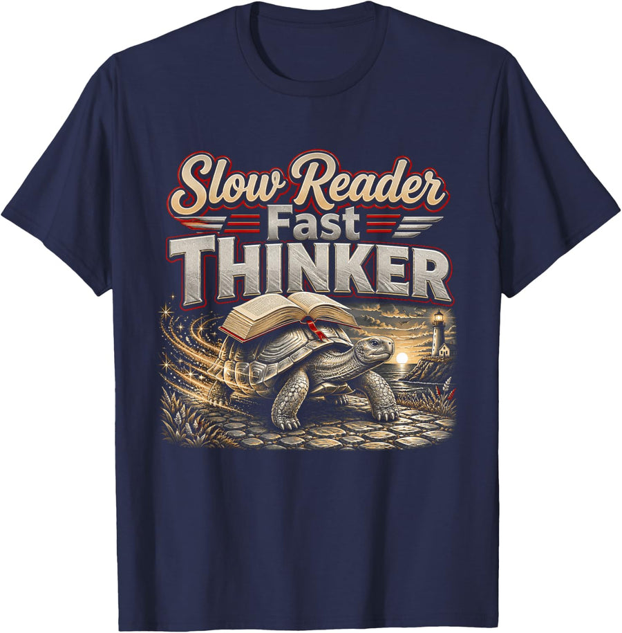 Slow Reader Fast Thinker Dyslexia Awareness Month T-Shirt - Navy Blue