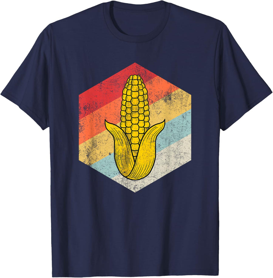 Corn Retro Vintage Midwest Ear Of Corn Cool Food Farmer Gift T-Shirt - Navy Blue