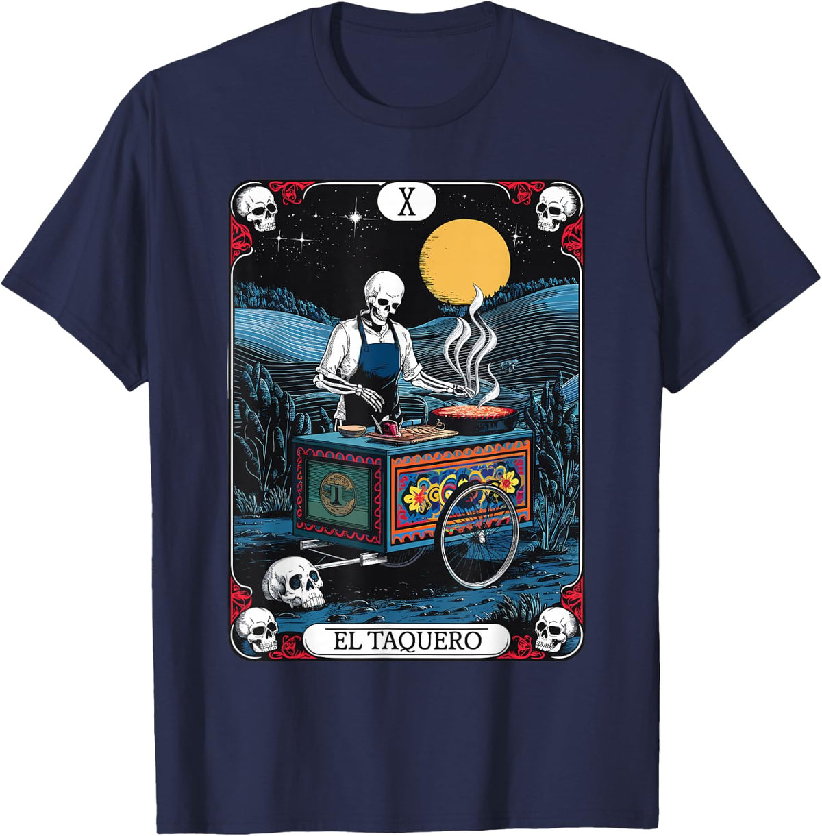 Gothic Tarot El Taquero Skeleton Taco Chef T-Shirt - Navy Blue