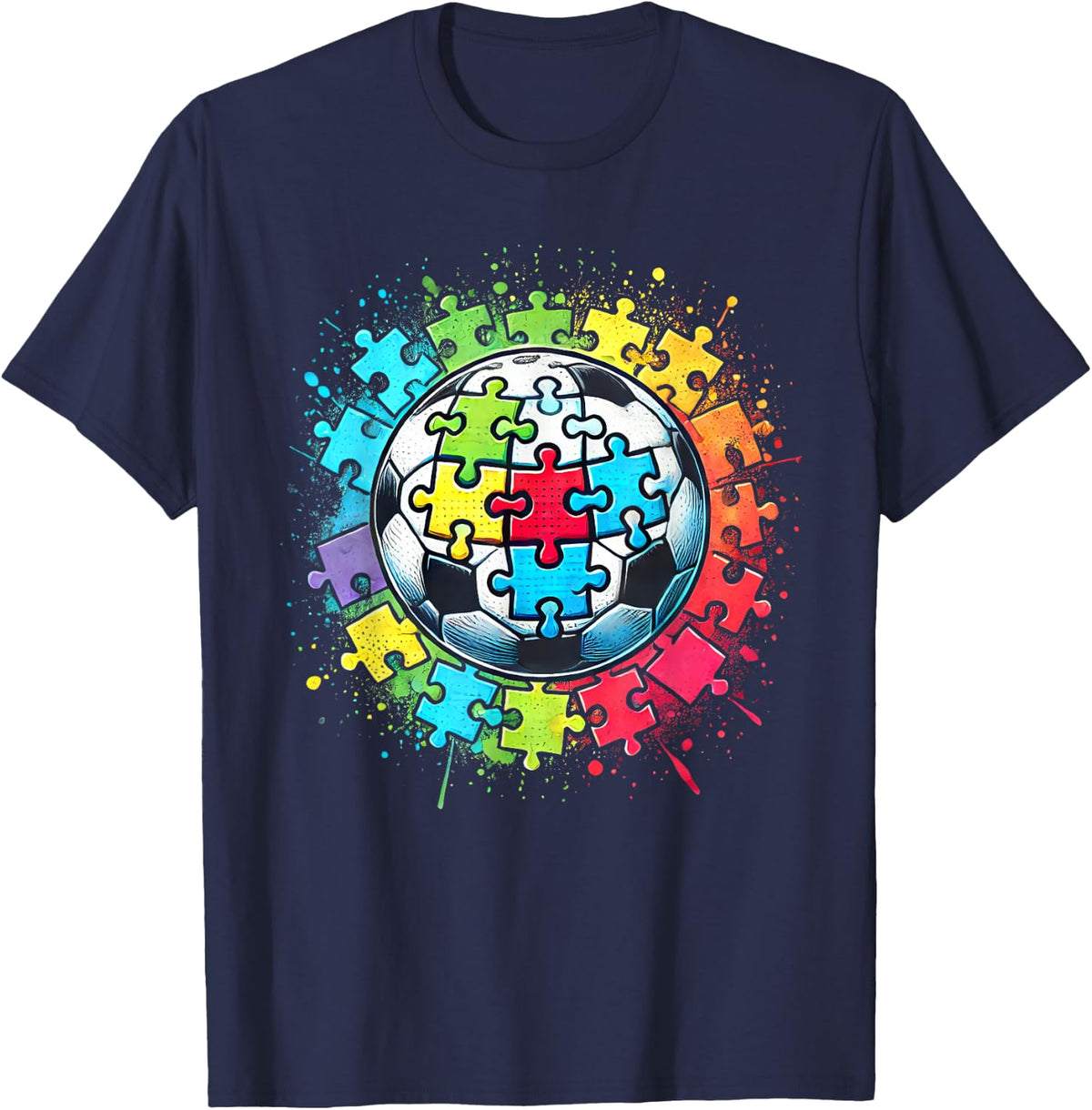 Soccer Ball Autism Awareness Month Boys T-Shirt - Navy Blue
